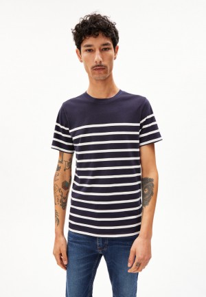 ARMEDANGELS AADROS STRIPES T-Shirt Regular Fit made of Organic Cotton Night Sky-oatmilk | 3478PXLMC