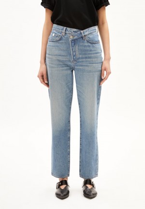 ARMEDANGELS AAIKALA DETAIL Jeans Straight Leg High Waist Organic Cotton Mix Non-Stretch Cerulean | 9604FDOSR
