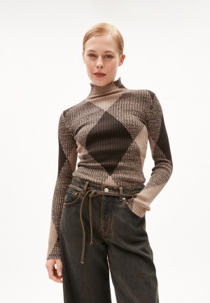 ARMEDANGELS ALAANIA ARGYLE Sweater Slim Fit made of Organic Cotton Kaffee | 3954GZNQB