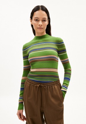 ARMEDANGELS ALAANIA NEW STRIPES Sweater Slim Fit made of Organic Cotton Ivy Green-cinnamon Dust | 7921MWOCV