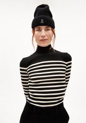 ARMEDANGELS ALAANIA PLACED STRIPES Sweater Slim Fit made of Organic Cotton Black-oatmilk | 9316THGZB