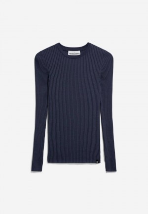 ARMEDANGELS ALAANIA RN Sweater Slim Fit made of Organic Cotton Night Sky | 8739ZQFUR