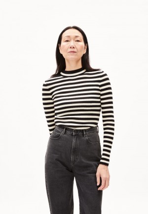 ARMEDANGELS ALAANIA STRIPED Sweater Slim Fit made of Organic Cotton Black-oatmilk | 9287DGNLW