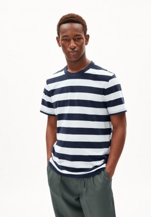 ARMEDANGELS BAHAAR STRIPES T-Shirt Relaxed Fit made of Organic Cotton Night Sky-white | 8521JOYHB