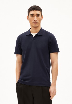 ARMEDANGELS BRAAN PREMIUM Polo T-Shirt Regular Fit made of Organic Cotton Mix Night Sky | 4381JFAGQ