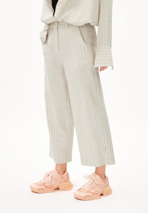 ARMEDANGELS CAARUNUS LINO STRIPES Woven Pants made of Linen-Mix Oatmilk-light Matcha | 6478ORDUY