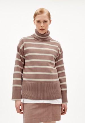 ARMEDANGELS CHANAA STRIPES Sweater Loose Fit made of Organic Cotton Cinnamon Dust-oatmilk | 7341AKECJ