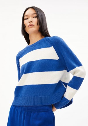ARMEDANGELS DILIRIAA STRIPES Sweater Loose Fit made of Organic Wool Mix Warm Blue-oatmilk | 8163DOIHL
