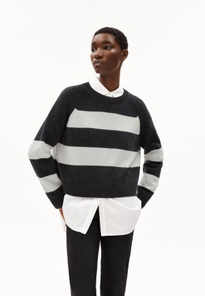 ARMEDANGELS DILIRIAA STRIPES Sweater Loose Fit made of Organic Wool Mix Steel Melange-oatmilk | 8609NQHAO