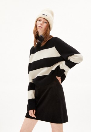 ARMEDANGELS DILIRIAA STRIPES Sweater Loose Fit made of Organic Wool Mix Black-oatmilk | 8573RUXGO