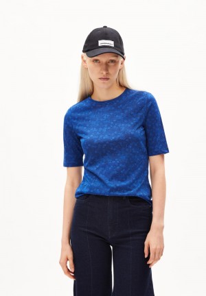 ARMEDANGELS DONAAJI MILLES FLEURS T-Shirt Slim Fit made of Organic Cotton Blau | 1049NKBWI