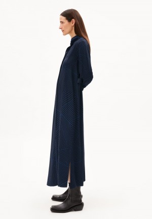 ARMEDANGELS DORISAA GRAPHIC LINES Woven Dress Relaxed Fit made of LENZING™ ECOVERO™ Viscose Cool Ash | 5201DGYLI