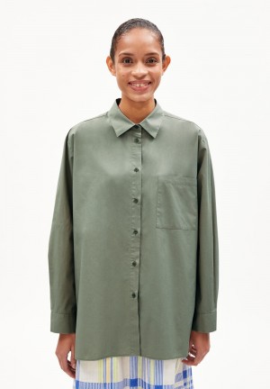 ARMEDANGELS EALGAA Blouse Loose Fit made of Organic Cotton Grau Grün | 1465MHCOF