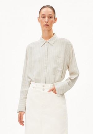 ARMEDANGELS EASSAAL LINO STRIPES Blouse Loose Fit made of Linen-Mix Oatmilk-light Matcha | 0416VPJIU