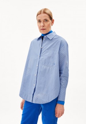 ARMEDANGELS EASSAAL STRIPED Blouse Loose Fit made of Organic Cotton Warm Blue-white | 0391PUZFA