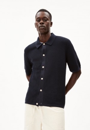 ARMEDANGELS EDUAARDO Knit Polo T-Shirt Regular Fit made of Organic Cotton Night Sky | 7890TFUEW