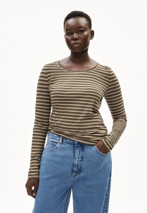 ARMEDANGELS ENRICCAA STRIPES Longsleeve Slim Fit made of Organic Cotton Gravel-dried Moss | 0869PZBGW