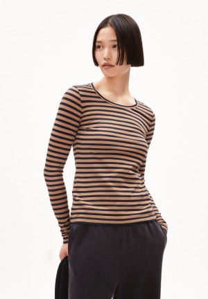 ARMEDANGELS ENRICCAA STRIPES Longsleeve Slim Fit made of Organic Cotton Cinnamon Dust-night Sky | 5904WXAUZ