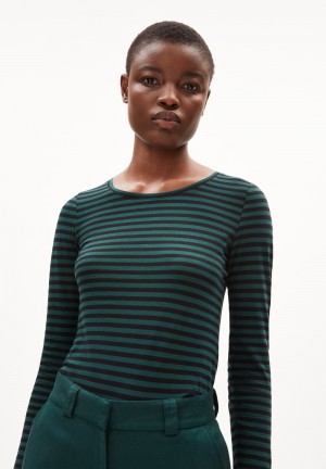 ARMEDANGELS ENRICCAA STRIPES Longsleeve Slim Fit made of Organic Cotton Teal Stone-black | 7893UFDBG