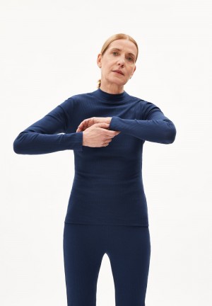 ARMEDANGELS FATIMAA Rib Longsleeve Slim Fit made of Organic Cotton Mix Tiefesblau | 7469GDRUS