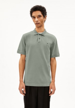 ARMEDANGELS FIBRAAS GMT DYE Polo T-Shirt Regular Fit made of Organic Cotton Grau Grün | 7928MYPAX