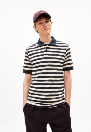 ARMEDANGELS FIBRAAS STRIPES Polo T-Shirt Regular Fit made of Organic Cotton Night Sky - Oatmilk | 8146CSPXO