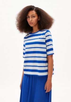 ARMEDANGELS FINIAA BLOCK STRIPES T-Shirt Loose Fit made of Organic Cotton Dynamo Blue-oatmilk | 5298RFMWV