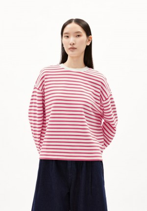 ARMEDANGELS FRANKAA MAARLEN STRIPE Sweatshirt Oversized Fit made of Organic Cotton Undyed-crushed Berry | 4567EMHWF