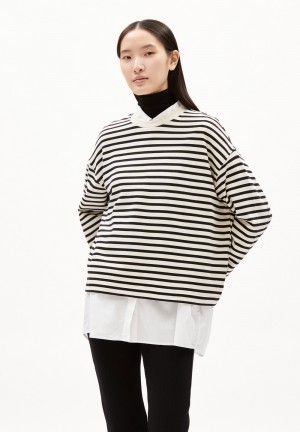 ARMEDANGELS FRANKAA MAARLEN STRIPE Sweatshirt Oversized Fit made of Organic Cotton Undyed-black | 8154AKTIY