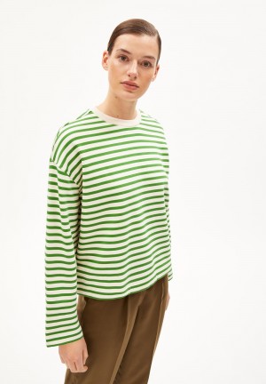 ARMEDANGELS FRANKAA MAARLEN STRIPE Sweatshirt Oversized Fit made of Organic Cotton Grün | 1346VYTHW