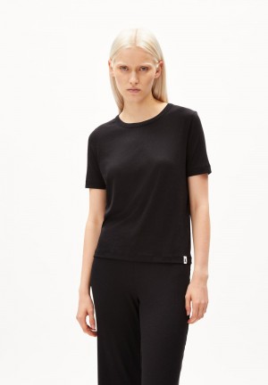 ARMEDANGELS GENEVRAA Rib T-Shirt Regular Fit made of TENCEL™ Lyocell Mix Schwarz | 2798EKBMS