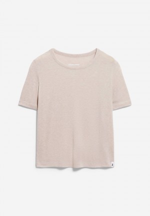 ARMEDANGELS GENEVRAA Rib T-Shirt Regular Fit made of TENCEL™ Lyocell Mix Sandstone Melange | 0519CJRUA