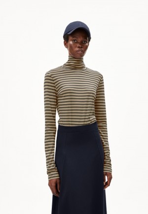 ARMEDANGELS GRAZILIAA STRIPES Longsleeve Slim Fit made of Organic Cotton Gravel-dried Moss | 9246KPWEM