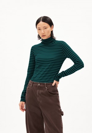 ARMEDANGELS GRAZILIAA STRIPES Longsleeve Slim Fit made of Organic Cotton Teal Stone-black | 9063DYRJG