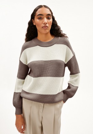 ARMEDANGELS HAAYLE BLOCKSTRIPES Sweater Loose Fit made of Organic Cotton Oatmilk-muddy Water | 0296KHRCN