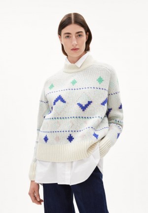 ARMEDANGELS HOLGAA NAIVE FAIRISLE Sweater Loose Fit made of Organic Wool Mix (recycled) Oatmilk-apple Neon | 2634YEQMZ