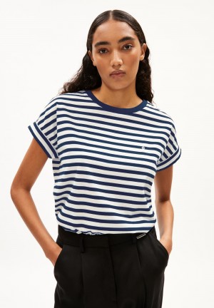 ARMEDANGELS IDAARA STRIPES T-Shirt Loose Fit made of Organic Cotton Indigo | 1072JZDIE