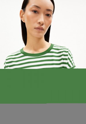 ARMEDANGELS IDAARA STRIPES T-Shirt Loose Fit made of Organic Cotton Grün | 1672TSCGW