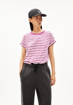 ARMEDANGELS IDAARA STRIPES T-Shirt Loose Fit made of Organic Cotton White-crushed Berry | 2863CMLDX