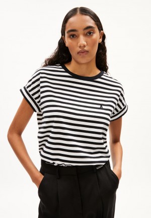 ARMEDANGELS IDAARA STRIPES T-Shirt Loose Fit made of Organic Cotton White-black | 5309QWEYG