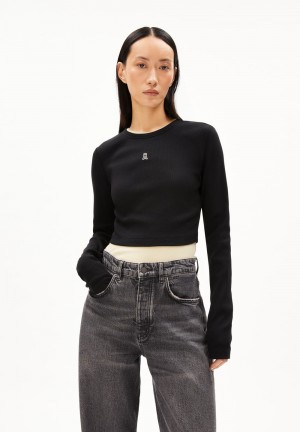 ARMEDANGELS JAALITAA LOGO Rib-Longsleeve Slim Fit made of Organic Cotton Mix Schwarz | 5761AYNZQ