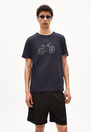 ARMEDANGELS JAAMES CLOUD BIKE T-Shirt Regular Fit made of Organic Cotton Night Sky | 8235ZXAEW