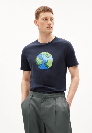 ARMEDANGELS JAAMES PLAANET T-Shirt Regular Fit made of Organic Cotton Night Sky | 2380QRLFX