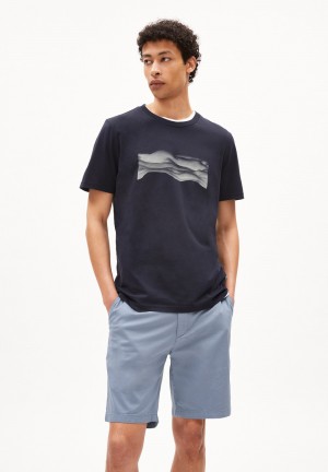ARMEDANGELS JAAMES WAVY CLOUDS T-Shirt Regular Fit made of Organic Cotton Night Sky | 3467YUQDO