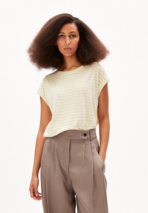 ARMEDANGELS JILAANA STRIPES T-Shirt Loose Fit made of TENCEL™ Lyocell Mix Pastel Green-oatmilk | 6347FAJRV