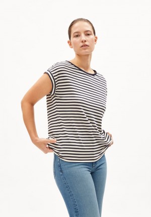 ARMEDANGELS JILAANA STRIPES T-Shirt Loose Fit made of TENCEL™ Lyocell Mix Night Sky-oatmilk | 0863NYVHZ