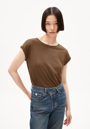 ARMEDANGELS JILAANA T-Shirt Regular Fit made of TENCEL™ Lyocell Mix Dried Moss | 3419KCVQB