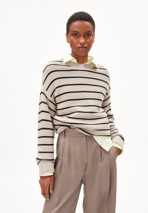 ARMEDANGELS LAVINAAS STRIPED Sweater Loose Fit made of Organic Cotton Black-sand Stone | 6832XZGHE