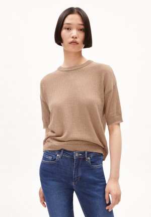 ARMEDANGELS LILLAAS LINO Knit Shirt Relaxed Fit made of Linen-Mix Cinnamon Dust | 0639VBGWJ