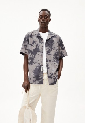 ARMEDANGELS LOVAAR BLOMMAA Shirt Relaxed Fit made of Organic Cotton Sand Stone-night Sky | 1034OAQCZ